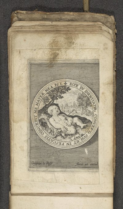 Kalbi delinmiş Putto Tanrı'nın sözünü temsil eden Putti (dizi başlığı) Verbum Dei (dizi başlığı) by Crispijn van de Passe (I)
