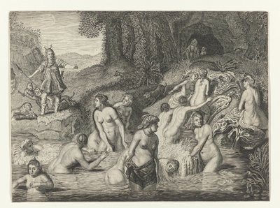 Diana, Actaeon'u bir geyiğe dönüştürüyor Ovid'in Metamorfozları (seri başlığı) by Crispijn van de Passe (II)
