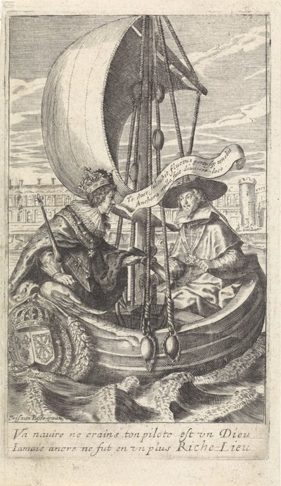 Bir mavnada Kral Louis XIII ve Kardinal Richelieu by Crispijn van de Passe (II)