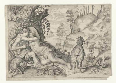 Polyphemus, Acis ve Galatea Ovid'in Metamorfozlarını yakalar (dizi başlığı) by Crispijn van de Passe (II)