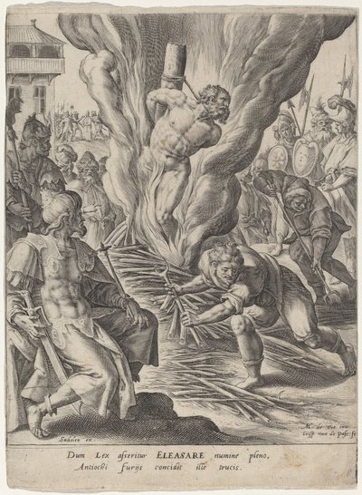 Antiochus tarafından Yakılan Eleazar by Crispijn van de Passe I after Maarten de Vos