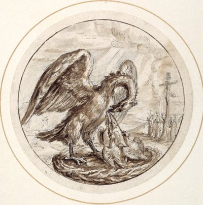Dindarlığında bir Pelikan, 17. yüzyılın başlarında (kahverengi astarlı kalem ve kahverengi mürekkep) by Crispin I de Passe
