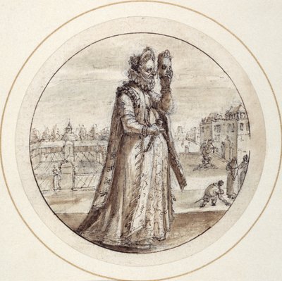 Helena with Mask, 17. yüzyılın başları (kahverengi cilalı kalem ve kahverengi mürekkep) by Crispin I de Passe