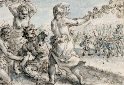 Pentheus'u yenen Maenads, 17. yüzyılın başları (kahverengi, mavi ve gri yıkamalı kalem ve kahverengi mürekkep) by Crispin I de Passe