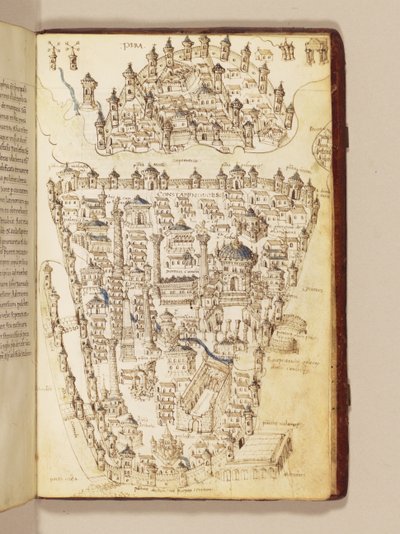 Konstantinopolis haritası, "Liber Insularum Takımadaları"ndan bir çizim by Cristoforo Buondelmonti