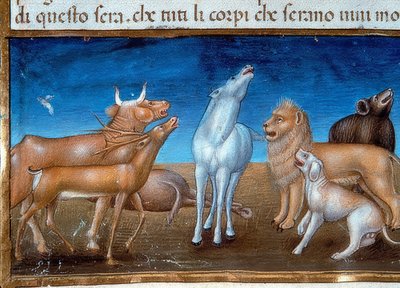 Dünyanın sonu: ve gökten yıldızlar düşecek ve hayvanlar korkacak (c.149v). 1476 by Cristoforo De Predis