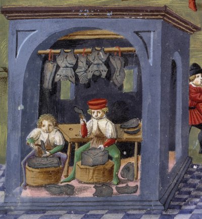 “” Ayın Etkisi “” de bir silah ustası: zanaatkarlar. Minyatür Cristoforo de Predis (v. 1440-v. 1486) - “” De Sphaera””” d