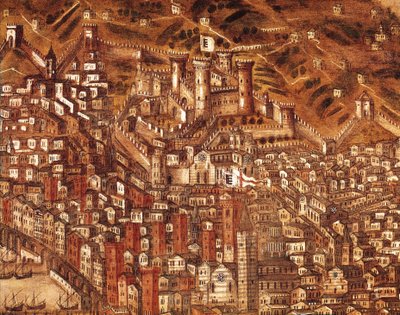 Cenova ve kalesinin görünümü (detay) 1597 (tuval üzerine yağlı boya) by Cristoforo de Grassi