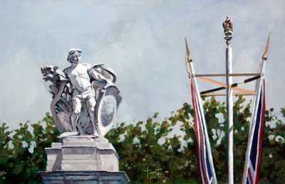 Bakıyor..., Buckingham Sarayı yakınında, 2010 (kağıt üzerinde akrilik) by Cruz Jurado Traverso