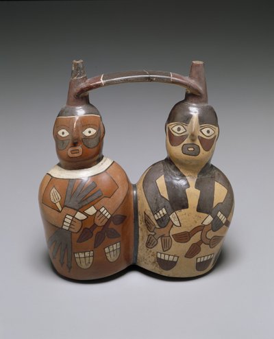Çift Ağızlı Saplı Kap: İki Figür, Orta Nazca, AD 100-150 (sürgülü seramik) by Culture Nazca