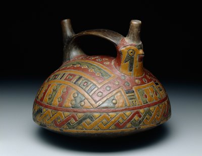 Bir şahini betimleyen çift ağızlı kayış kulplu kap, Early Horizon, Epoch 8, MÖ 500-400 dolayları. (seramik ve reçine askılı boya) by Culture Paracas