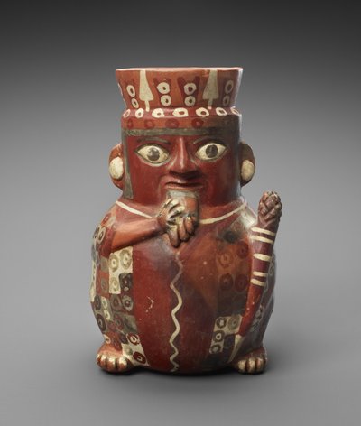 Pan Borulu ve Sopalı Figürlü Kavanoz, c. 600-1000 AD (kaymalı toprak kap) by Culture Wari