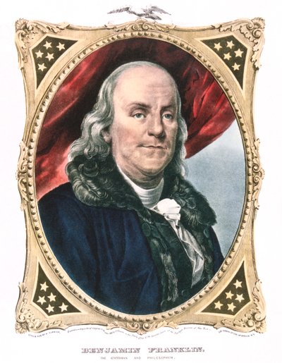 Benjamin Franklin, Amerikalı devlet adamı, yazıcı ve bilim adamı, 19. yüzyıl by Currier and Ives