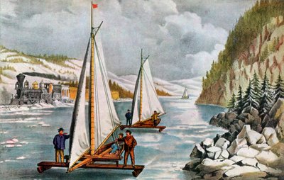 Hudson Nehri üzerinde Buz Tekne Yarışı, 19. yüzyıl. by Currier and Ives