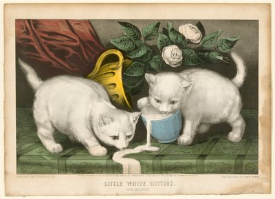 Küçük Beyaz Kedicikler Yaramazlık Yapıyor by Currier and Ives