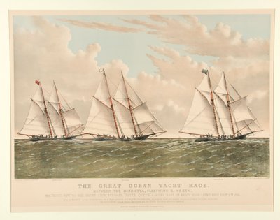 Henrietta, Fleetwing ve Vesta Arasındaki Büyük Okyanus Yat Yarışı by Currier and Ives