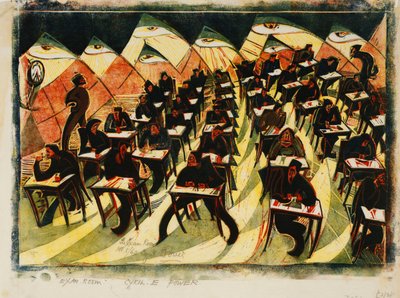 Sınav Odası, c. 1934 (ince Japonya üzerine renkli baskılı linocut) by Cyril Edward Power