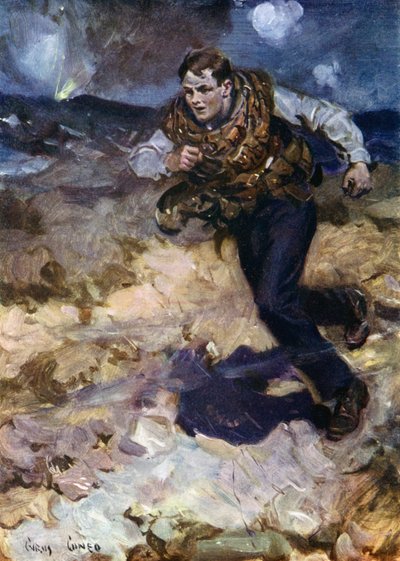 Heroic middy carrying ammunition to hard-pressed British fighters  by Cyrus Cuneo