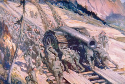 Bir dağa topçu çeken İtalyanlar (renkli taş) by Cyrus Cuneo