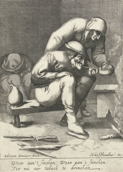 Sigara içen adam, arkasında bir kadınla by D. van den Bremden