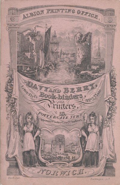 Davy ve Berry için ticaret kartı, Book-Binder and Printer, 19. yüzyıl. by Dallinger