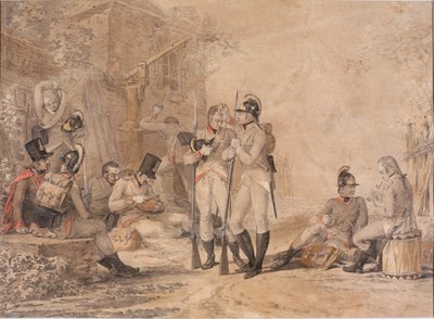Dinlenen Askerler (kağıt üzerinde gövde rengi) by Daniel Maclise