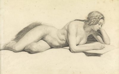 Bir kadın çıplak okuma çalışması (kağıt üzerinde kalem) by Daniel Maclise