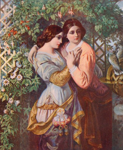 Shakespeare: Celia ve Rosalind, İstediğiniz Gibi, I. Perde, 3. Sahne (renkli taş) by Daniel (after) Maclise