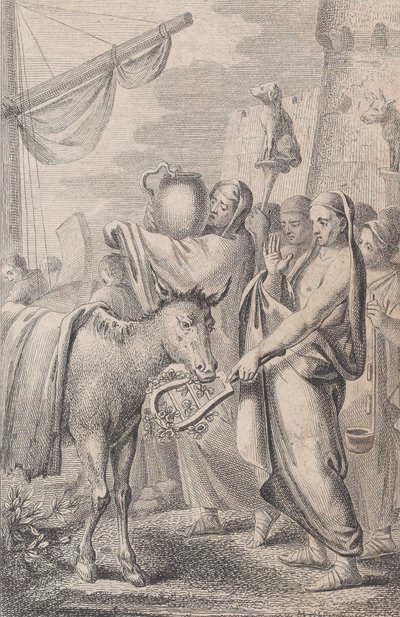 Sağda bir geminin yanında, bazıları başlarının üzerinde hayvanları tutan figürler, solda bir at, 1783 by Daniel Berger
