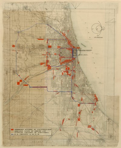 Chicago Planı, Chicago, Illinois, Demiryolu Devreleri Şeması, 1909. by Daniel Burnham