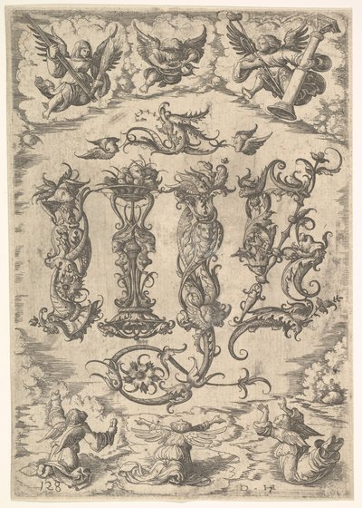 Altı Melek ile çevrili IHS Monogram, yaklaşık. 1485-1536. by Daniel Hopfer