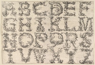 Süslü Roma Majuscule Alfabesi, ca. 1520. by Daniel Hopfer
