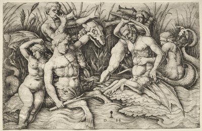 İki Triton savaşıyor - Deniz Tanrıları Savaşı (sağ kısım) by Daniel I Hopfer