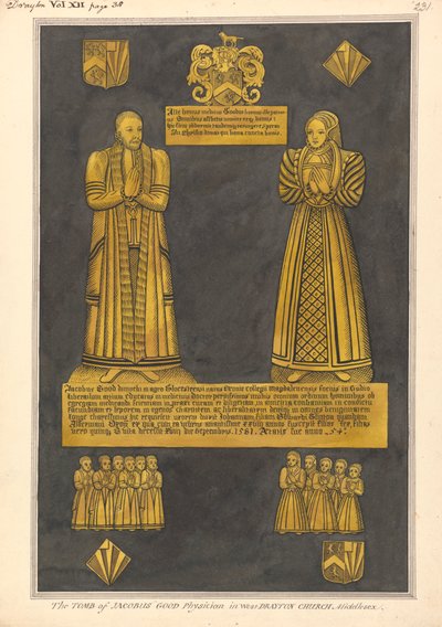 Dr. James Goode ve eşi Joan, Edward Clinton'ın kızı, West Drayton Kilisesi için Pirinç Levha by Daniel Lysons