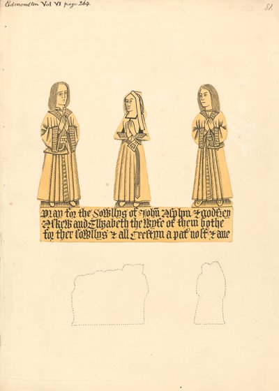 John Asplyn, Godfrey Askew ve İkisinin Karısı Elizabeth için Pirinç Levha, Edmonton Kilisesi by Daniel Lysons