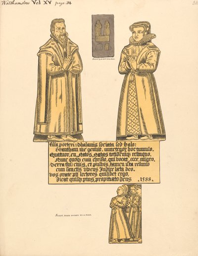 Bayan Hale için Pirinç Levha, Porter'ın Kızı, Walthamstow Kilisesi by Daniel Lysons