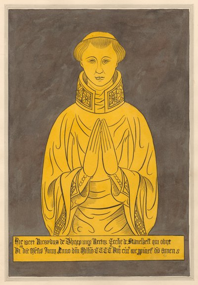 Stanwell Kilisesi'nden Richard de Thorp için Pirinç Levha by Daniel Lysons