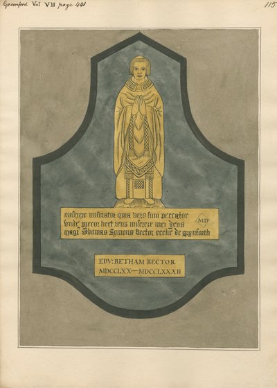 Greenford Kilisesi'nden Thomas Symons için Pirinç Levha by Daniel Lysons