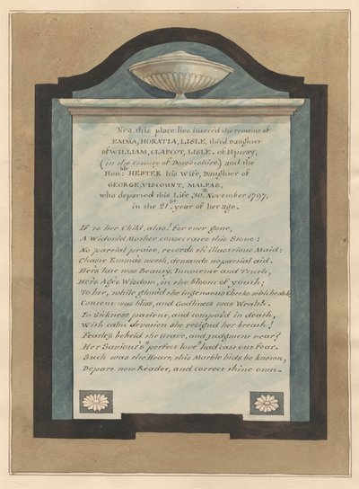 Hampton Kilisesi'nden Emma Horatia Lisle Anıtı by Daniel Lysons