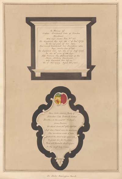 Gideon ve Frances Guichenet Anıtı ve Kızları Sarah da Silvester Cote'a by Daniel Lysons