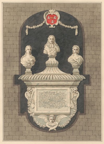 Harlington Kilisesi'nden Sir John Benett ve eşleri Elizabeth ve Bridget Anıtı by Daniel Lysons
