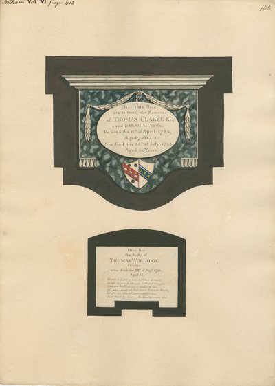 Fulham Kilisesi'nden Thomas Clarke ve eşi Sarah ve Thomas Worlidge Anıtı by Daniel Lysons