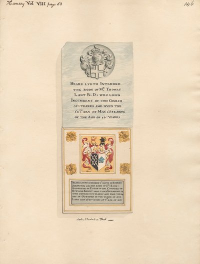 Thomas Lant Anıtı ayrıca Hornsey Kilisesi'nden Robert Harington'a by Daniel Lysons