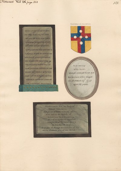 Xpofer ve Agnes Merick, George Charles Black ve Sarah Horsnell, Elizabeth Ascough ve George Merick Anıtları by Daniel Lysons