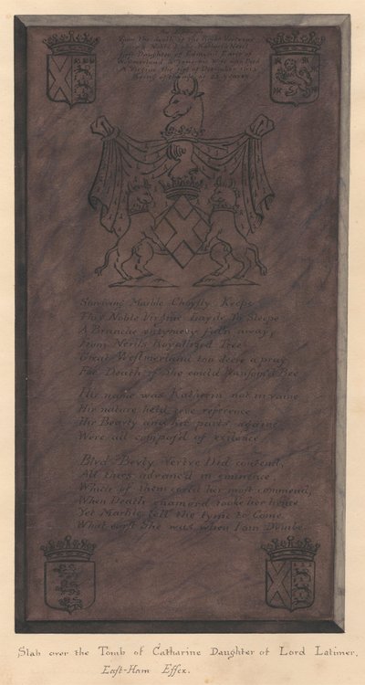 East Ham Kilisesi'nden Lord Latimer'in kızı Catherine'in Mezarı üzerindeki levha by Daniel Lysons