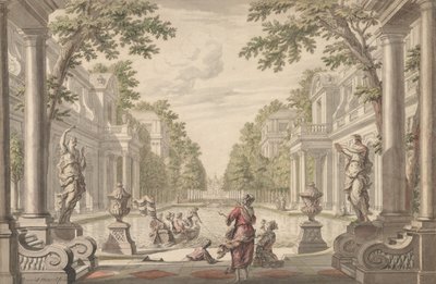 Klasik Mimari ile Çevrili Merkezi Göletli Saray Bahçesi Görünümü..., ca. 1700-1720. by Daniel Marot