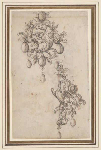 İnci damlalı broşlar için iki tasarım (rekto); Bir broş için tasarım (verso) by Daniel Mignot