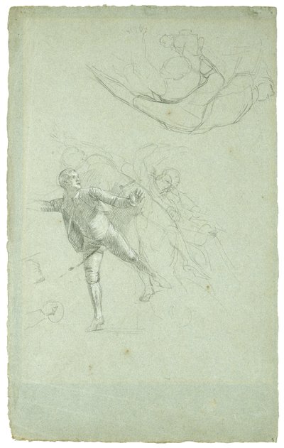 Cebelitarık Kuşatması Çalışması (Uzun Teknede Top Üzerinde Bir Figür Çalışması), 1785-1786 (gri-mavi kağıt üzerinde siyah beyaz tebeşir) by Daniel Mytens