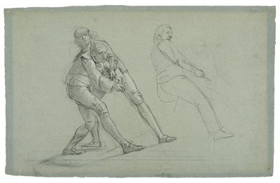 Cebelitarık Kuşatması Çalışması (İp Üzerinden Çeken Figürler Çalışması), 1785-1786 (gri-mavi kağıt üzerine siyah beyaz tebeşir) by Daniel Mytens
