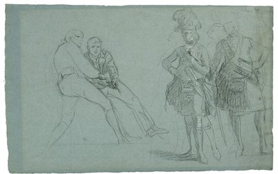 Cebelitarık Kuşatması Çalışması (Yarbay Lindsay ve İp Üzerinden Çeken Figürler Üzerine Çalışma), c. 1786-1787 (gri-mavi kağıt üzerinde grafiti ve siyah beyaz tebeşir) by Daniel Mytens